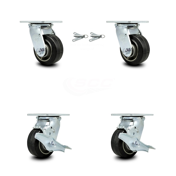 Service Caster 4 Inch Rubber on Aluminum Caster Set with Roller Bearings 2 Swivel Lock 2 Brake SCC-30CS420-RAR-BSL-2-TLB-2 - main